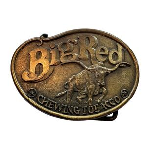 Big Red Chewing Tobacco Belt Buckle Mens OS Bronze Longhorn Bull Western Vintage